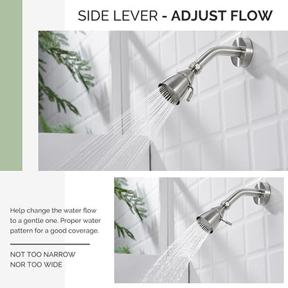 Angle Simple Shower Head High Flow, Brass Shower Sprayer, Brushed Nickel | High Pressure for Quick Rinsing, Swivel Joint & Adjustable Lever for Different Angle and Water Flow