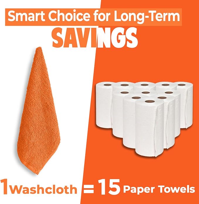 DAN RIVER 12 Pack Cotton Wash Cloths Set for Showering [12x12] Orange | Lighter Weight, Quick to Dry, Super Soft & Absorbent Face Towels, Hotel Quality, Perfect for Bathroom, Gym, Spa