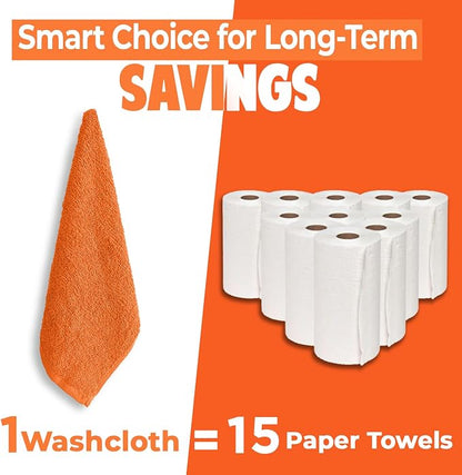 DAN RIVER 12 Pack Cotton Wash Cloths Set for Showering [12x12] Orange | Lighter Weight, Quick to Dry, Super Soft & Absorbent Face Towels, Hotel Quality, Perfect for Bathroom, Gym, Spa