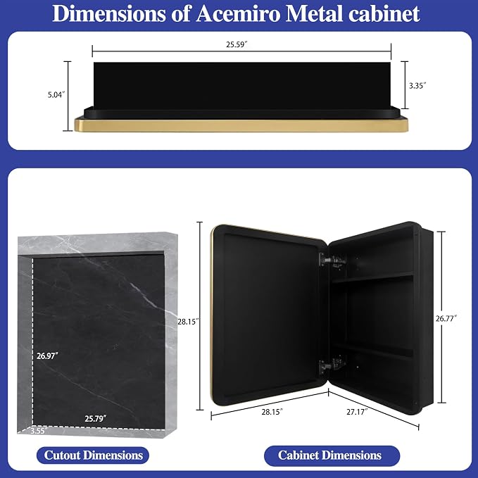 28" x 28" Bathroom Medicine Cabinet with Mirror Door, Brush Gold Stainless Steel Frame, Recessed or Surface Mounted,Storage Cabinet with Adjustable Metal Shelves,Upgraded Version