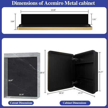 28" x 28" Bathroom Medicine Cabinet with Mirror Door, Brush Gold Stainless Steel Frame, Recessed or Surface Mounted,Storage Cabinet with Adjustable Metal Shelves,Upgraded Version