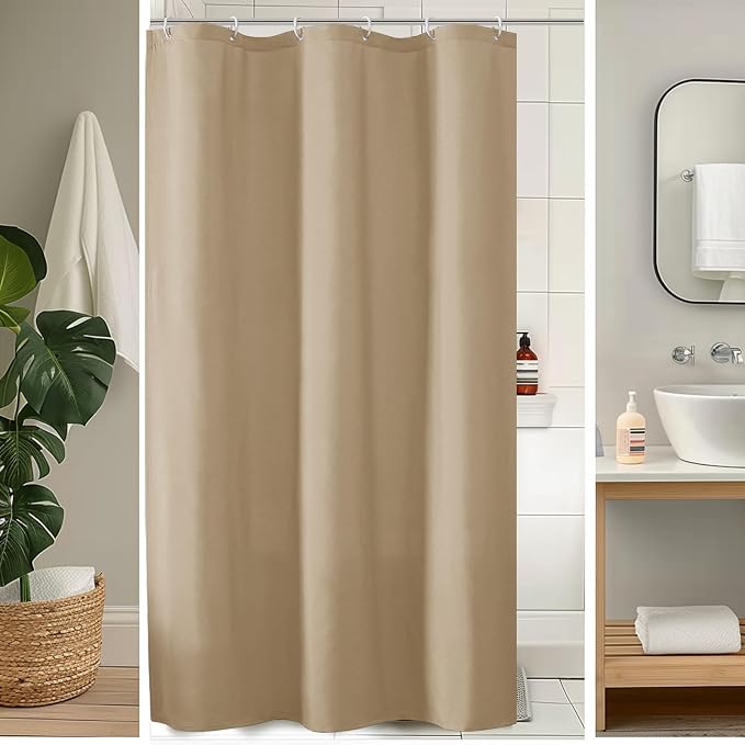 OVZME Zora 36 x 72 Inch Stall Fabric Shower Curtain - Soft & Texture Small Taupe Shower Curtain for Bathroom for Narrow Stall Size, Machine Washable Water Resistance, Hotel Style, Taupe