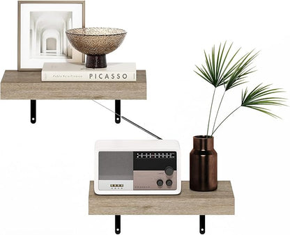 Furinno Tanna Floating Shelves for Wall Set of 2, 15-Inch Wall Shelf, Triple Thick Floating Mounted Shelf, for Bathroom, Home Office, Living Room, Natural