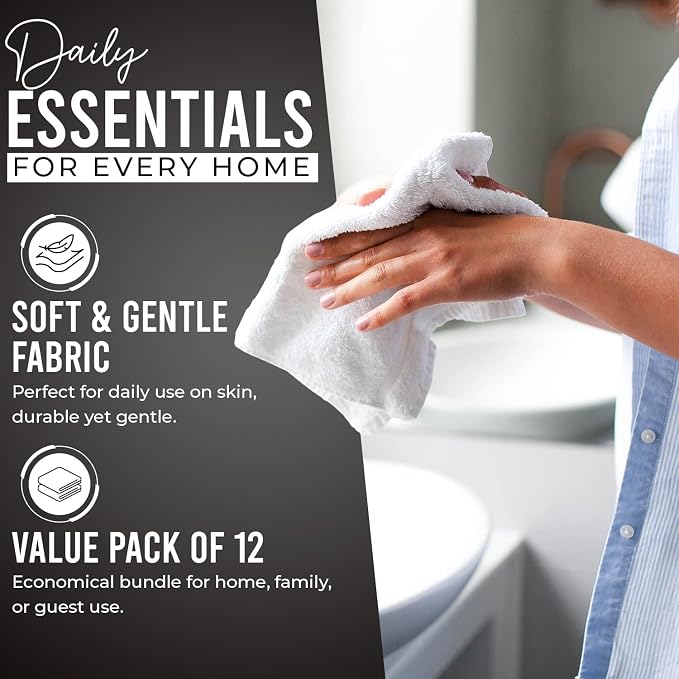 DAN RIVER 12 Pack Cotton Wash Cloths Set for Showering [12x12] Black | Lighter Weight, Quick to Dry, Super Soft & Absorbent Face Towels, Hotel Quality, Perfect for Bathroom, Gym, Spa