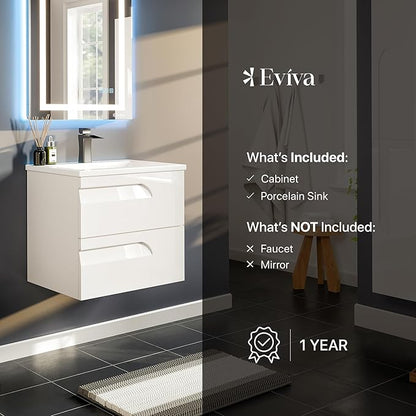 Eviva Joy 24 in. White Wall MountSingle Sink Bath Vanity with Porcelain Top and Integrated Sink