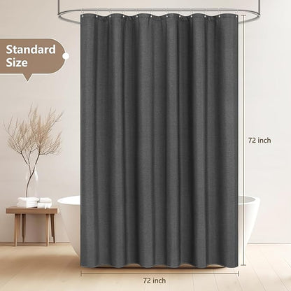 Rustic Country Linen Look Shower Curtain Charcoal Grey, Heavyweight Faux Linen Polyester Fabric Shower Curtain Water-Resistant, 72 x 72 Inch Dark Gray Bath Curtain Washable for Bathroom Hotel