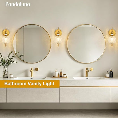 Vintage 1-Light Bathroom Vanity Light Wall Sconces, Matte Brass | Boho Style, Farmhouse Bathroom Decor, Ribbed Glass Shades, G9 base, Wall Mounted, Mid Century Wall Sconces Vanity Lighting