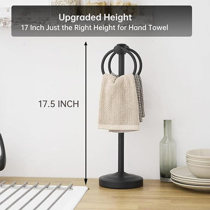 Hoimpro 17" Matte Black Stainless Steel Standing Towel Rack Double Towel Ring Hand Towel Stand Holder, Bathroom Accessories Set Hardware Towel Bar Hanger for Bathroom Vanity and Kitchen Countertops