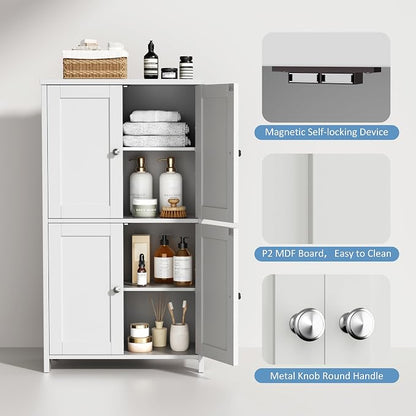 Shintenchi Bathroom Storage Cabinet with Doors and Shelves, Floor Cabinets for Washroom Furniture, Laundry Room, Organization with Adjustable Shelf, White