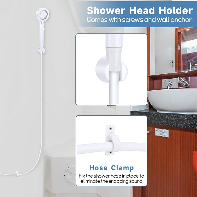 5+1 Mode High Pressure Replacement White RV Shower Head with Hose | On/Off Switch, Water Saving Motorhome Shower Head for RV/Campervan, Caravan