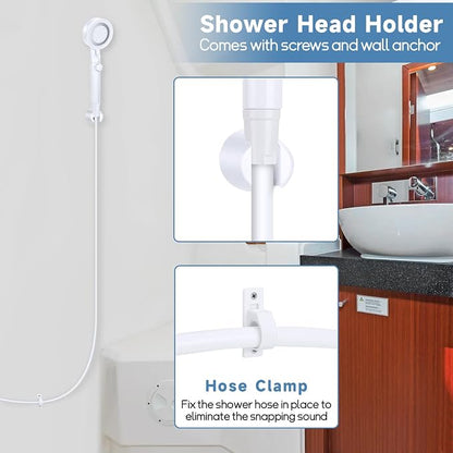 5+1 Mode High Pressure Replacement White RV Shower Head with Hose | On/Off Switch, Water Saving Motorhome Shower Head for RV/Campervan, Caravan