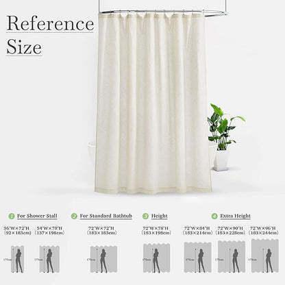 KGORGE Natural Linen Blend Sheer Shower Curtains for Bathroom | Semi-Sheer Waterproof Fabric Lightweight Button Hole for Bathtub, 12 Rust-Proof Hooks Included, W72 x L90