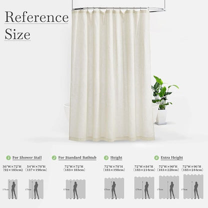 KGORGE Natural Linen Blend Sheer Shower Curtains for Bathroom | Semi-Sheer Waterproof Fabric Lightweight Button Hole for Bathtub, 12 Rust-Proof Hooks Included, W72 x L84