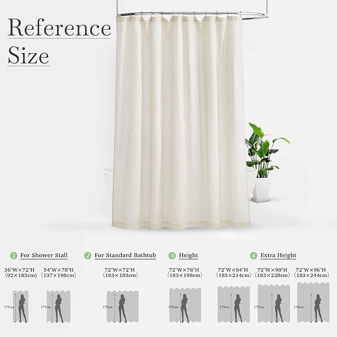 KGORGE Natural Linen Blend Sheer Shower Curtains for Bathroom | Semi-Sheer Waterproof Fabric Lightweight Button Hole for Bathtub, 12 Rust-Proof Hooks Included, W72 x L72