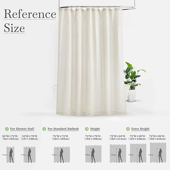 KGORGE Natural Linen Blend Sheer Shower Curtains for Bathroom | Semi-Sheer Waterproof Fabric Lightweight Button Hole for Bathtub, 12 Rust-Proof Hooks Included, W36 x L72