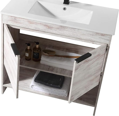 Phoenix 36 Inch Bathroom Vanity with Sink – Modern Design, Soft-Close Doors, Storage Drawers, Durable Build – White Vanity for Small Bathrooms (Full Assembly Required)