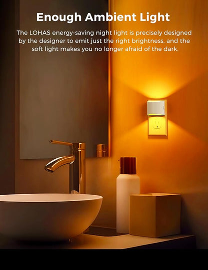 L LOHAS LED Night Light, Night Lights Plug into Wall with Dusk to Dawn | Sensor, 3 Brightness Level, 2 Pack, 1600K Amber, White Housing