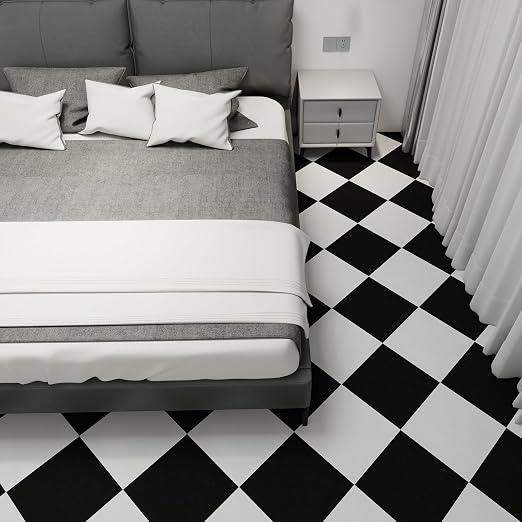 30-Pack 12"x12" Peel and Stick Floor Tiles Waterproof Self Adhesive Vinyl DIY Flooring for Bedroom, Bathroom, Kitchen, RV, Cover 30 Sq. Ft, Matte Black & White