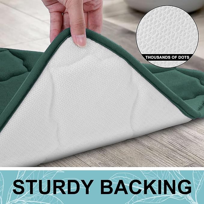 OLANLY Memory Foam Toilet Rugs U-Shaped 24x20, Ultra Soft and Absorbent Bathroom Rugs, Non-Slip, Comfortable, Machine Washable Contour Bath Mat for Toilet Base, Home Decor Accessories, Dark Green