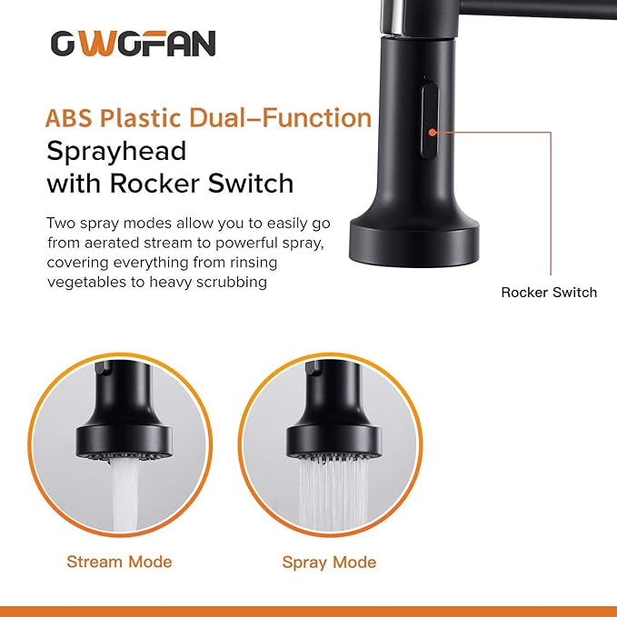 OWOFAN Low Lead Modern Single Handle Pull Down Sprayer Spring Kitchen Faucet, Brass Black&Brushed Nickel Kitchen Sink Faucets