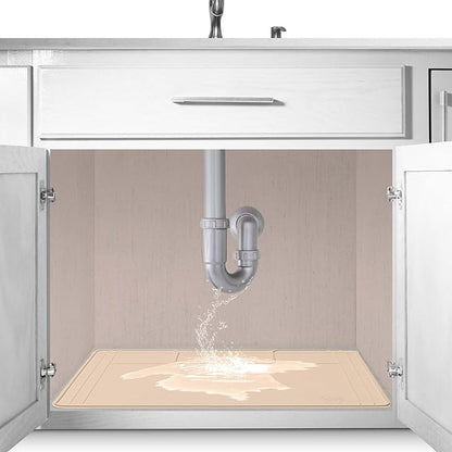 The Original Under Sink Mat - Silicone Waterproof mat, Trimmable, Easy to Clean, Kitchen cabinet liner, Under sink protector mats, Drip Tray with Lip (Beige, 31" x 22") or smaller