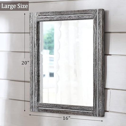 AAZZKANG Rustic Mirror Wood Framed Wall Mirrors Large 20"x16" Rectangle Decorative for Bedroom Bathroom Farmhouse Living Room Home Entryway