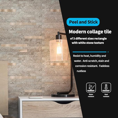 Art3d Faux Stone Peel & Stick Backsplash Tile, 20 pcs, Ecru Slate | PVC, Multi-Style Decor Sheets, Waterproof, Traceless Peel, No Wall Damage, Ideal for Kitchen