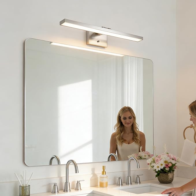 mirrea 24-Inch Brushed Nickel LED Vanity Light Over Medicine Cabinet, Modern 5CCT Dimmable Bath Bar Lighting with Extendable Arm for Bathroom