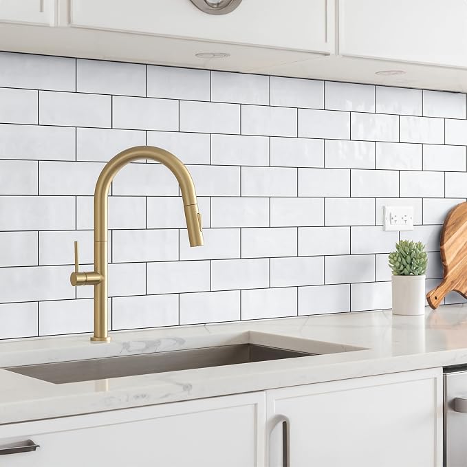 StyloVue Peel and Stick Backsplash for Kitchen, 3" x 6" PVC Subway Tile Upgraded Backsplash Stick on Tile Elevate Kitchen, Bathroom, Fireplace,RV - 4 Pieces Glossy White with Dark Gray Grout