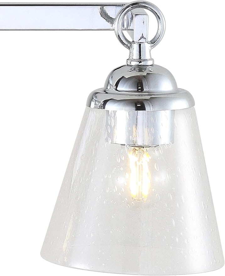 JONATHAN Y 21" Chrome Marion 3-Light Vanity Light Wall Sconce for Bathroom Decor, Clear Seeded Glass Shade, Reversible Hardwired Lamp for Mirror Hallway, LED Bulb (JYL7434A)