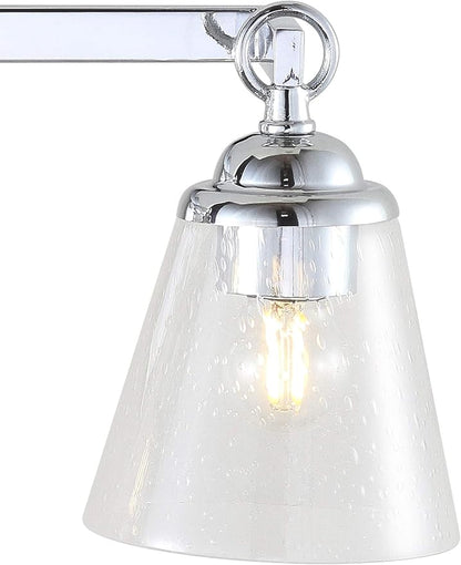 JONATHAN Y 21" Chrome Marion 3-Light Vanity Light Wall Sconce for Bathroom Decor, Clear Seeded Glass Shade, Reversible Hardwired Lamp for Mirror Hallway, LED Bulb (JYL7434A)