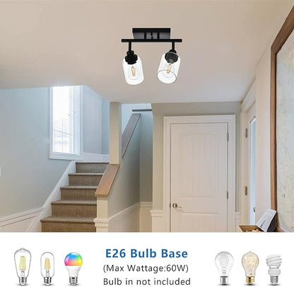 MELUCEE 2 Light Wall Scone Spotlight Semi Flush Mount Ceiling Light, 13.8 Inch Black Bathroom Lights Rotatable Track Lighting Kit for Hallway Porch Foyer Bath Storage, Clear Glass Shade