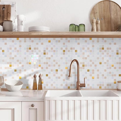 11.5 sq.ft White Glass Mosaic Tile for Bathroom, Pool, Kitchen Backsplash | Waterproof Wall & Floor Tile. Heat & frost resistant outdoors. Mesh-mounted easy install. Use any grout. Easy clean. 10pcs.