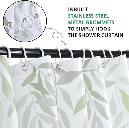 Green Eucalyptus Extra Long Shower Curtain, Leaf Plant Herbs Spring Nature Waterproof Fabric Machine Washable with Hooks for Bathroom Bathtub 72Wx78H