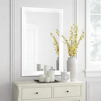 Tanmicoshomy White Bathroom Mirror 20x30 Inch, Wood Wall Mirror with Tempered Glass for Bathroom Living Room Bedroom or Hallway