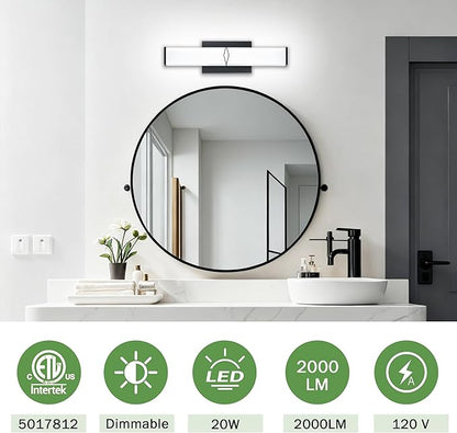 16 Inch Bathroom Vanity Light 2000LM, 5700K Daylight White Modern Bathroom Light Dimmable, AC 120V 20W Matte Black LED Vanity Lighting Fixtures Wall Sconce ETL Certified, 1Pack