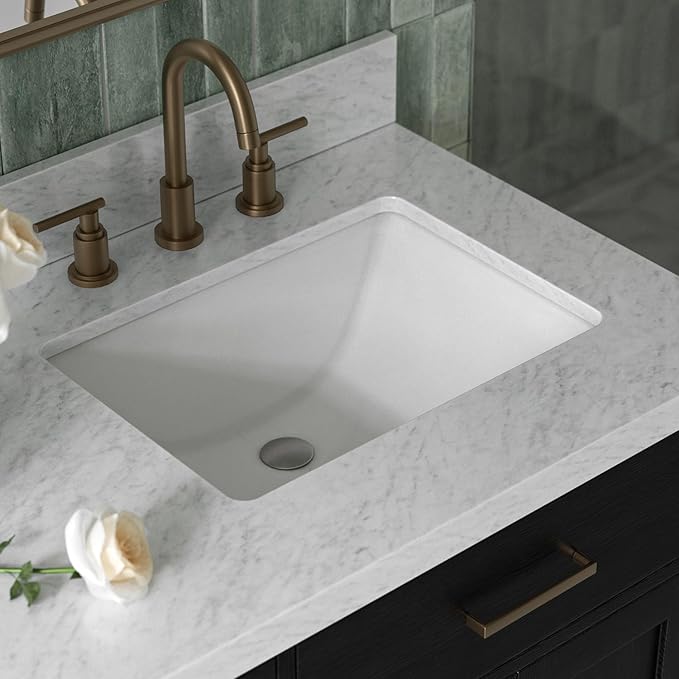ARIEL Hepburn 66-inch Bathroom Vanity with Sink,Solid Wood, 1.5-inch Italian Carrara Marble Countertop, Double Rectangular Porcelain Sink, 4 Soft Closing Doors, 6 Dovetail Drawers, Black Oak