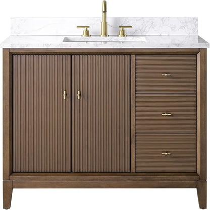 Vanity Art 42" Bathroom Vanity with Single Sink & Arabescato White Engineered Stone Top, Vanity Cabinet with Soft Closing Door, Solid Wood Frame, Golden Brushed Handles, Walnut VA8142-Walnut-GB