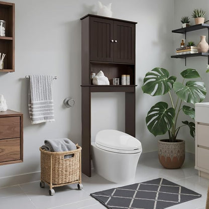 Over Toilet Storage Cabinet with Barn Door & Adjustable Shelves | 24 Inch Wide Bathroom Organizer, Space-Saving, Sturdy Wood, Anti-Tipping, Easy Assembly, for Restroom, Laundry, Small Spaces