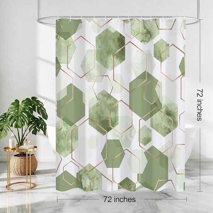 Litabel Sage Green Geometric Shower Curtain for Bathroom, 72x72 | Sage Green Modern Minimalist Shower Curtains, Geometric Art Print Abstract Waterproof Bathroom Curtain