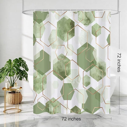 Litabel Sage Green Geometric Shower Curtain for Bathroom, 72x72 | Sage Green Modern Minimalist Shower Curtains, Geometric Art Print Abstract Waterproof Bathroom Curtain