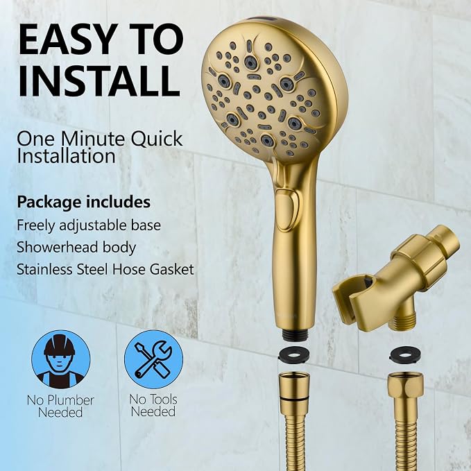 Shower Head with Handheld, 9-Setting High Pressure Shower head with handhelds, Built-in Handheld Power Spray, 79in Extra Long Stainless Steel Hose & Shower Head Holder (Golden)