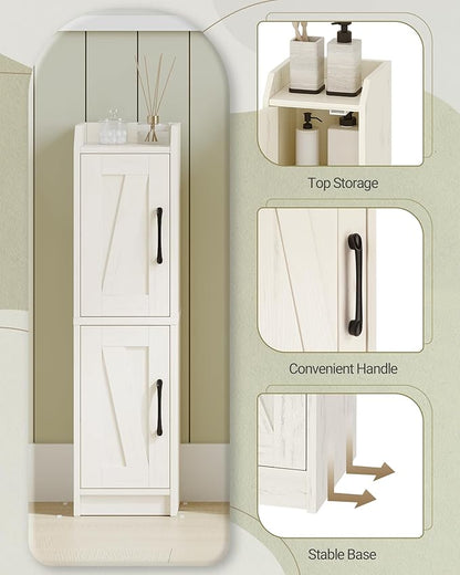 Bathroom Storage Cabinet, Small Corner Floor Cabinet with Door and Shelves, Narrow Bathroom Organizer and Paper Storage with Adjustable Shelves, for Small Spaces, Rustic White BC27014X