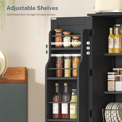 Storage Cabinet with 4 Doors, Kitchen Cabinet with 6 Door Shelves | Kitchen Pantry Cabinet with Adjustable Shelves, for Living Room, Dining Room, Bathroom, Black