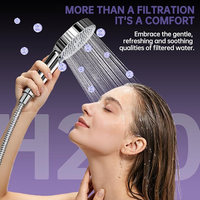 Filtered Shower Head with Handheld,High Pressure Shower Head 6 Spray Modes, ShowerHead with Upgraded Anti-clog Nozzles, Power Wash to Clean Tub,Shower Heads with Stainless Steel Hose