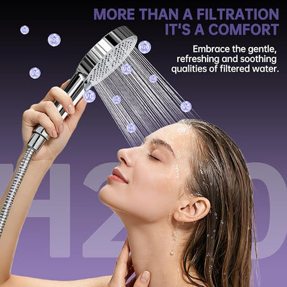 Filtered Shower Head with Handheld,High Pressure Shower Head 6 Spray Modes, ShowerHead with Upgraded Anti-clog Nozzles, Power Wash to Clean Tub,Shower Heads with Stainless Steel Hose