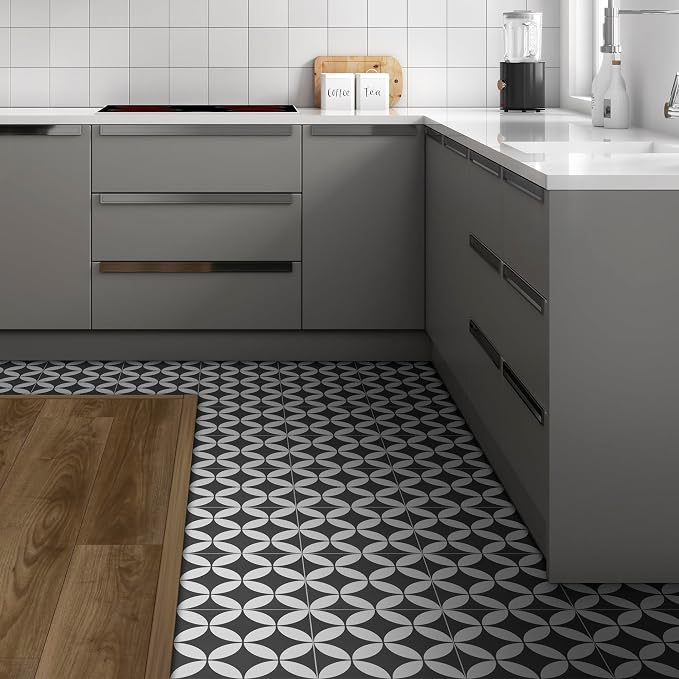 16-Sheet Peel and Stick Floor and Wall Tile for Bathroom Kitchen Shower, 9" x 9" Gray Coin SPC Self-Adhesive Vinyl Flooring, Patterned Groutable Backsplash Tile, Cover 9.12 Sq Ft.