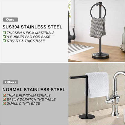 Hoimpro Hand Towel Holder Free Standing Towel Bar Oil Rubbed Bronze | Hanging Floor Hand Towel Rack Ring, for Bathroom Kitchen Vanity Countertops, Hardware Accessories SUS 304 Heavy-Duty Base