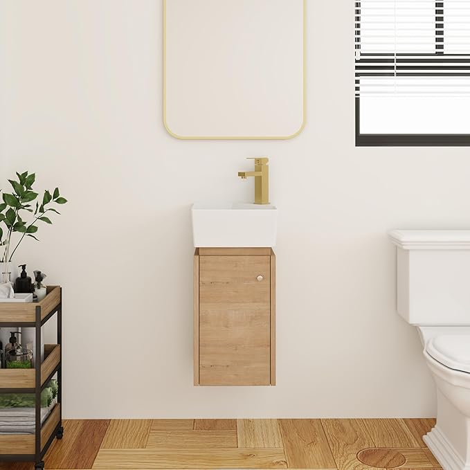 12" Wall-Mounted Bathroom Vanity with Sink - Modern Floating Vanity Cabinet for Small Bathrooms, Space-Saving Single Basin Sink Combo, 1 Door Storage & Countertop (12x12 Inches)