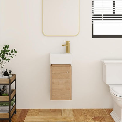 12" Wall-Mounted Bathroom Vanity with Sink - Modern Floating Vanity Cabinet for Small Bathrooms, Space-Saving Single Basin Sink Combo, 1 Door Storage & Countertop (12x12 Inches)